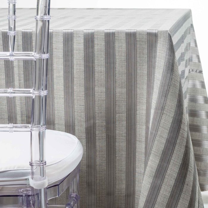 Silver on Silver Stripe Tablecloth Party Rentals