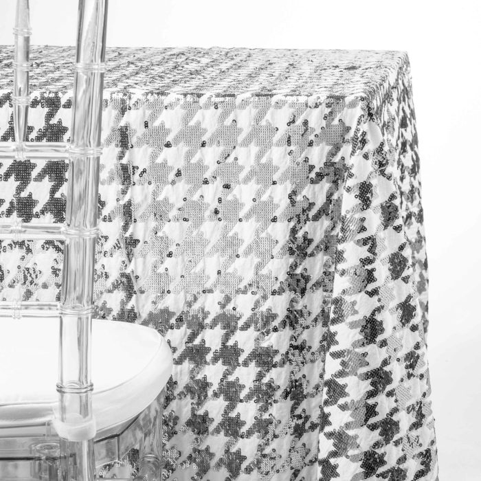 silver mirror houndstooth tablecloth rentals in NJ