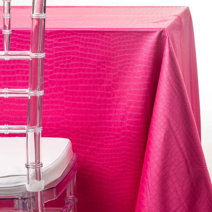pink crocodile tablecloth rentals in New Jersey. For weddings or parties. Tablecloth and napkin rentals by Chaya Sara Thau