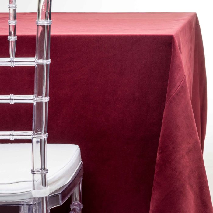 burgundy velvet tablecloth rentals