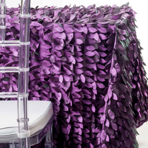 purple petals tablecloth rentals in New Jersey. For weddings or parties. Tablecloth and napkin rentals by Chaya Sara Thau